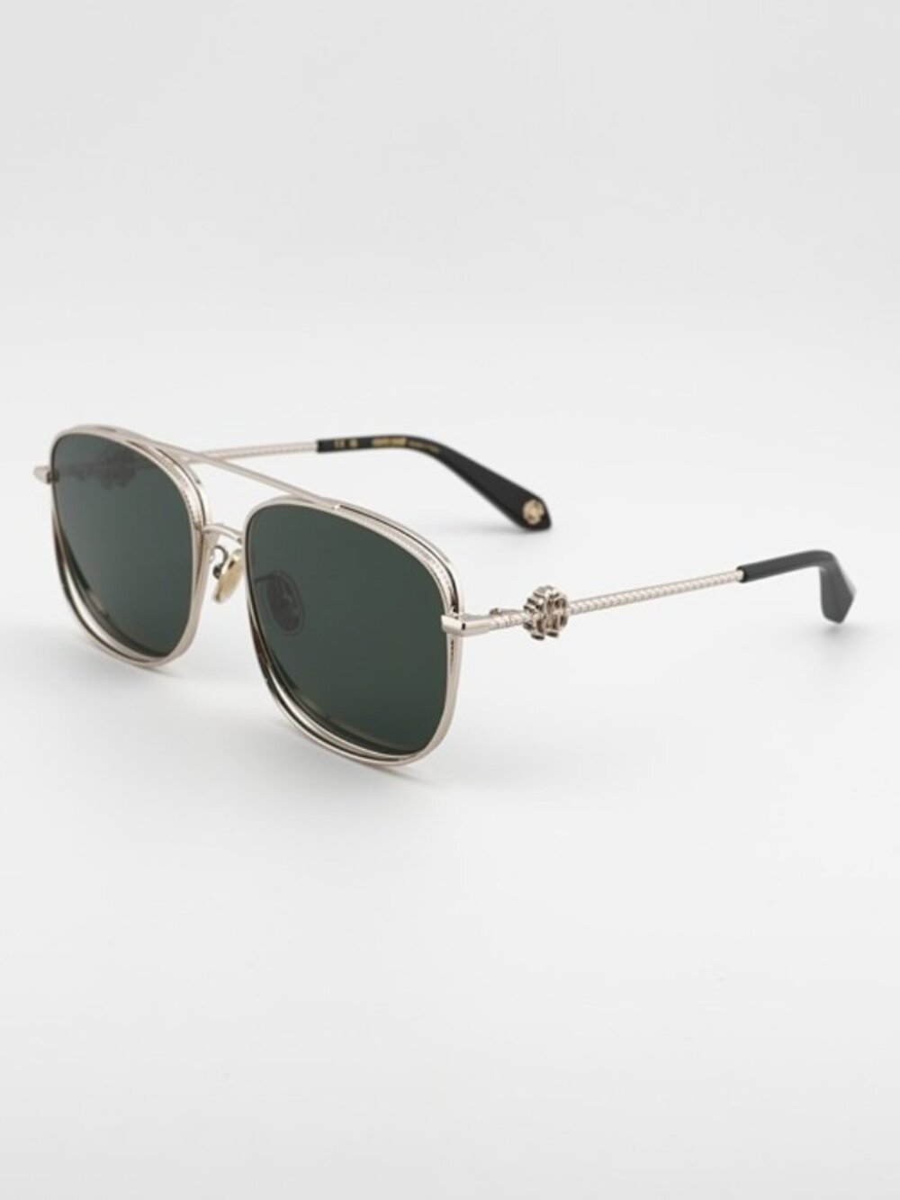 Roberto Cavalli SRC059M 0594 Sunglasses Light Gold Square Frame, Green Lenses